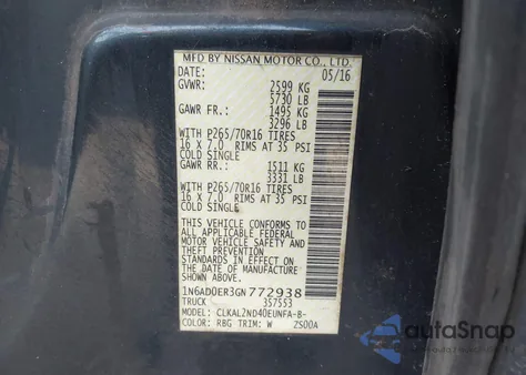 2016 Nissan Frontier Sv из США, поврежденный, VIN 1N6AD0ER3GN772938